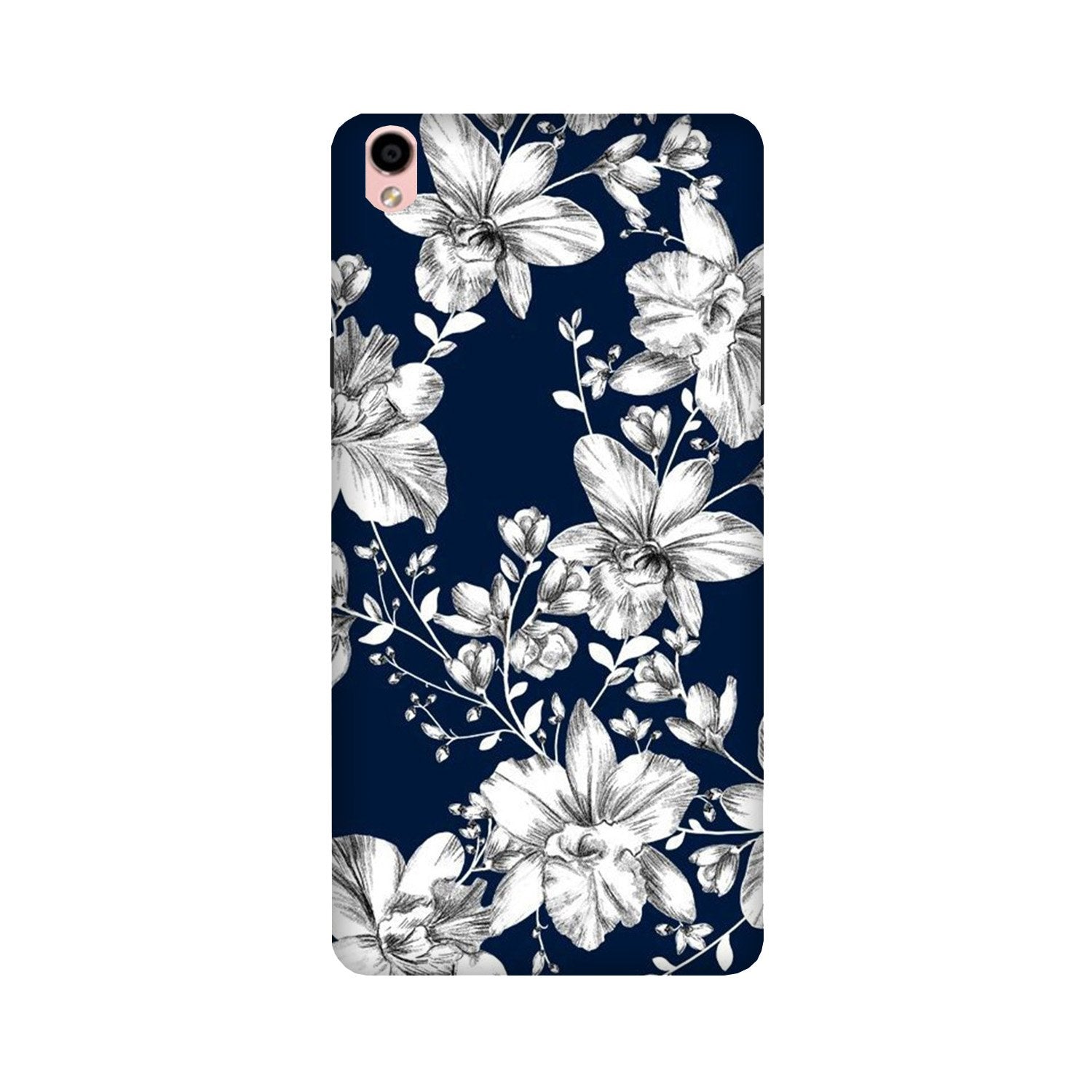 White flowers Blue Background Case for Oppo F1 Plus