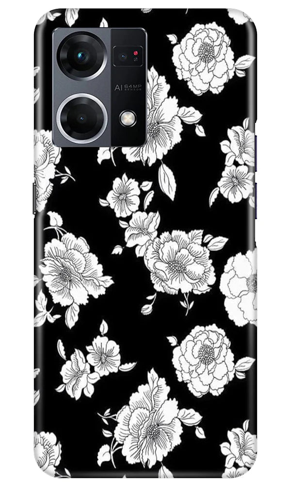 White flowers Black Background Case for Oppo F21 Pro 4G