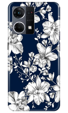 White flowers Blue Background Mobile Back Case for Oppo F21 Pro 4G (Design - 14)