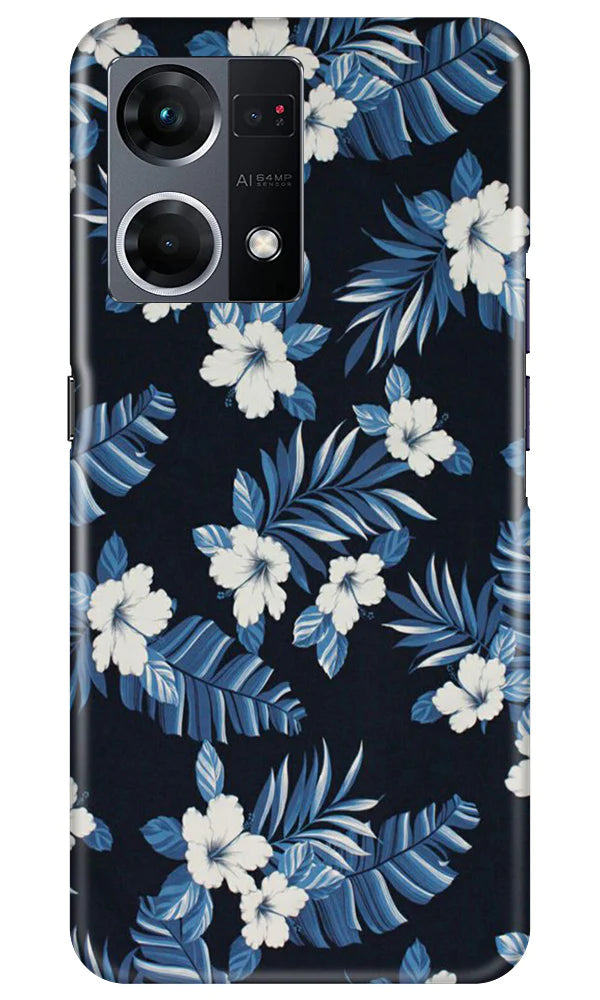 White flowers Blue Background2 Case for Oppo F21 Pro 4G