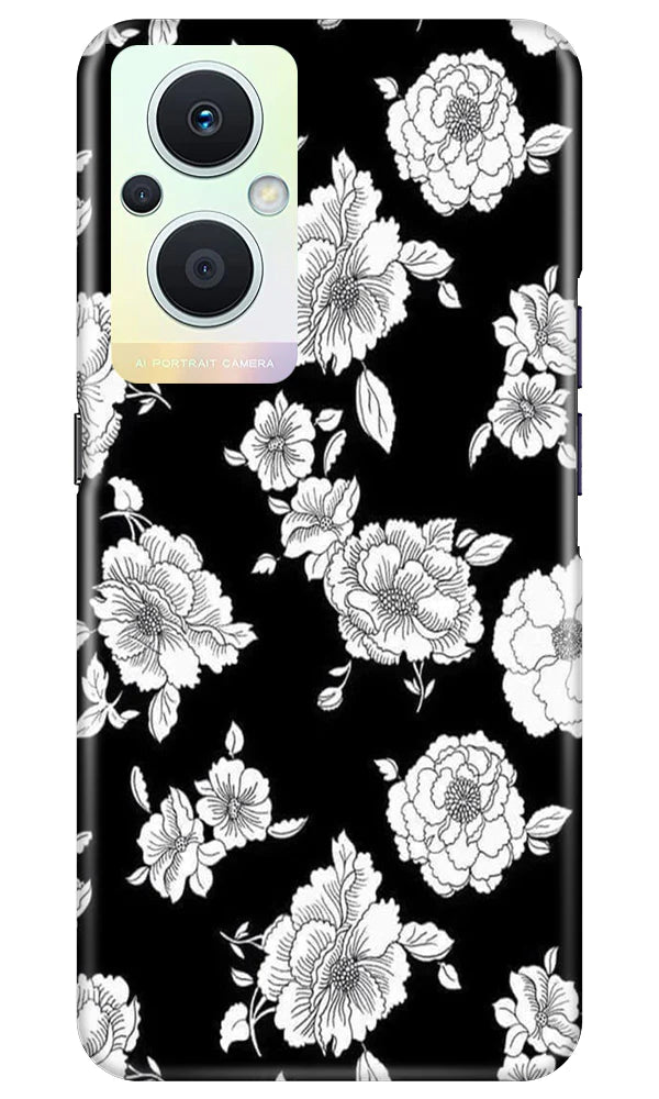 White flowers Black Background Case for Oppo F21 Pro 5G