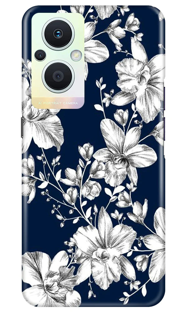 White flowers Blue Background Case for Oppo F21 Pro 5G