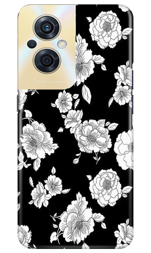 White flowers Black Background Case for Oppo F21s Pro 5G