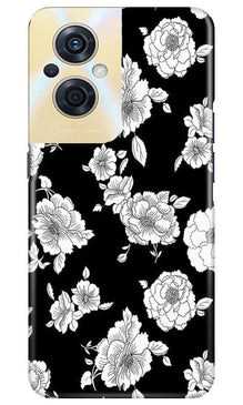 White flowers Black Background Mobile Back Case for Oppo F21s Pro 5G (Design - 9)