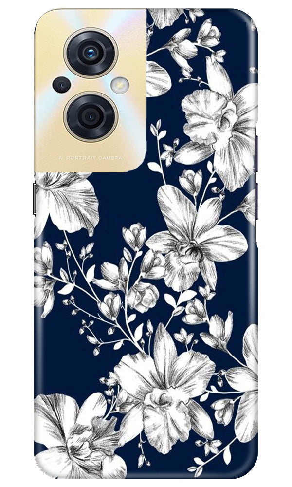 White flowers Blue Background Case for Oppo F21s Pro 5G