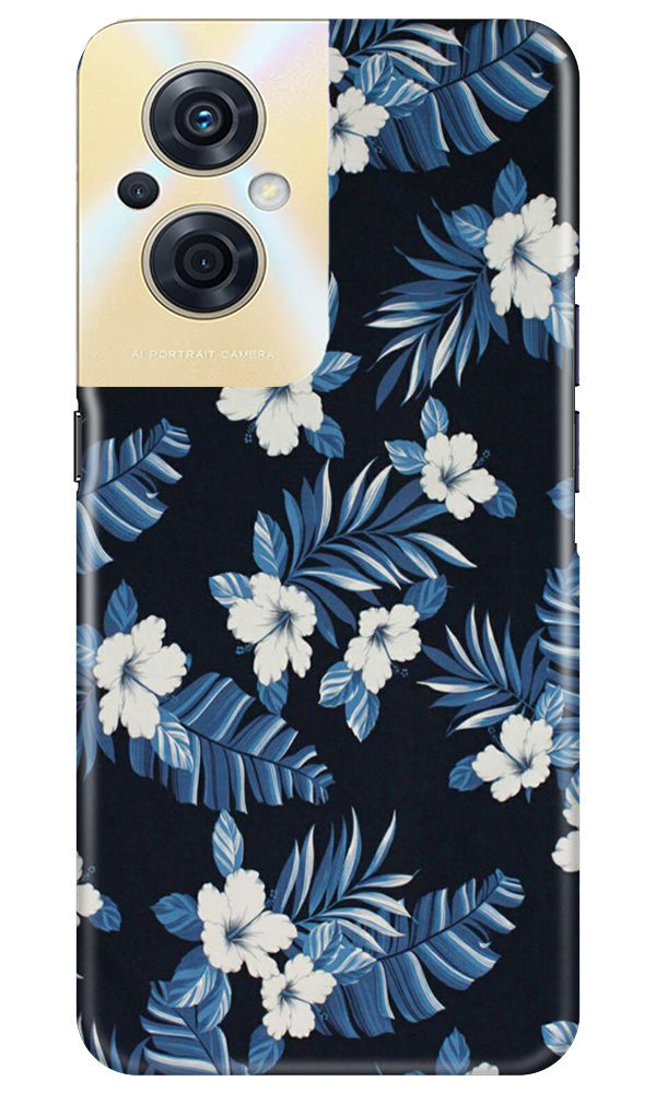 White flowers Blue Background2 Case for Oppo F21s Pro 5G