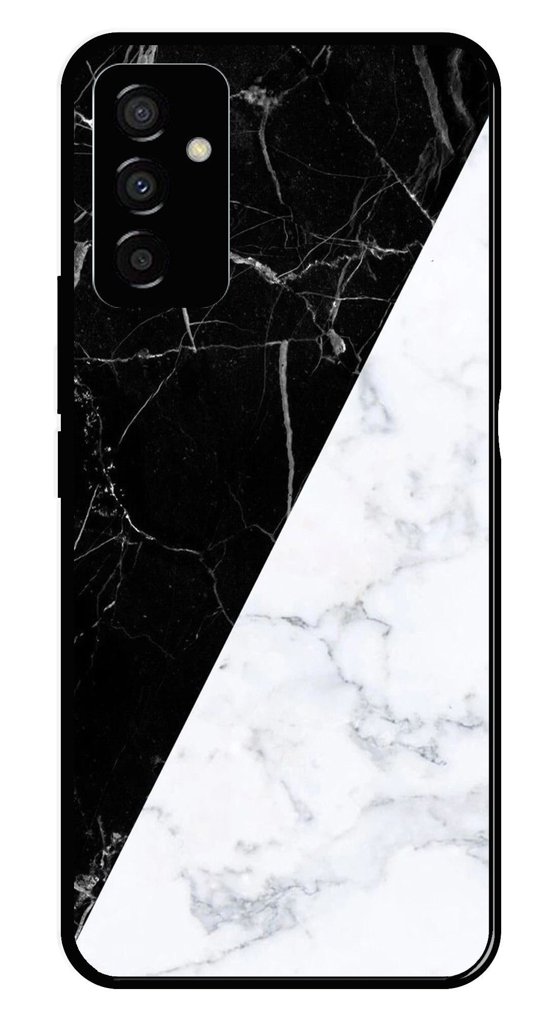 Black White Marble Design Metal Mobile Case for Samsung Galaxy F23   (Design No -09)