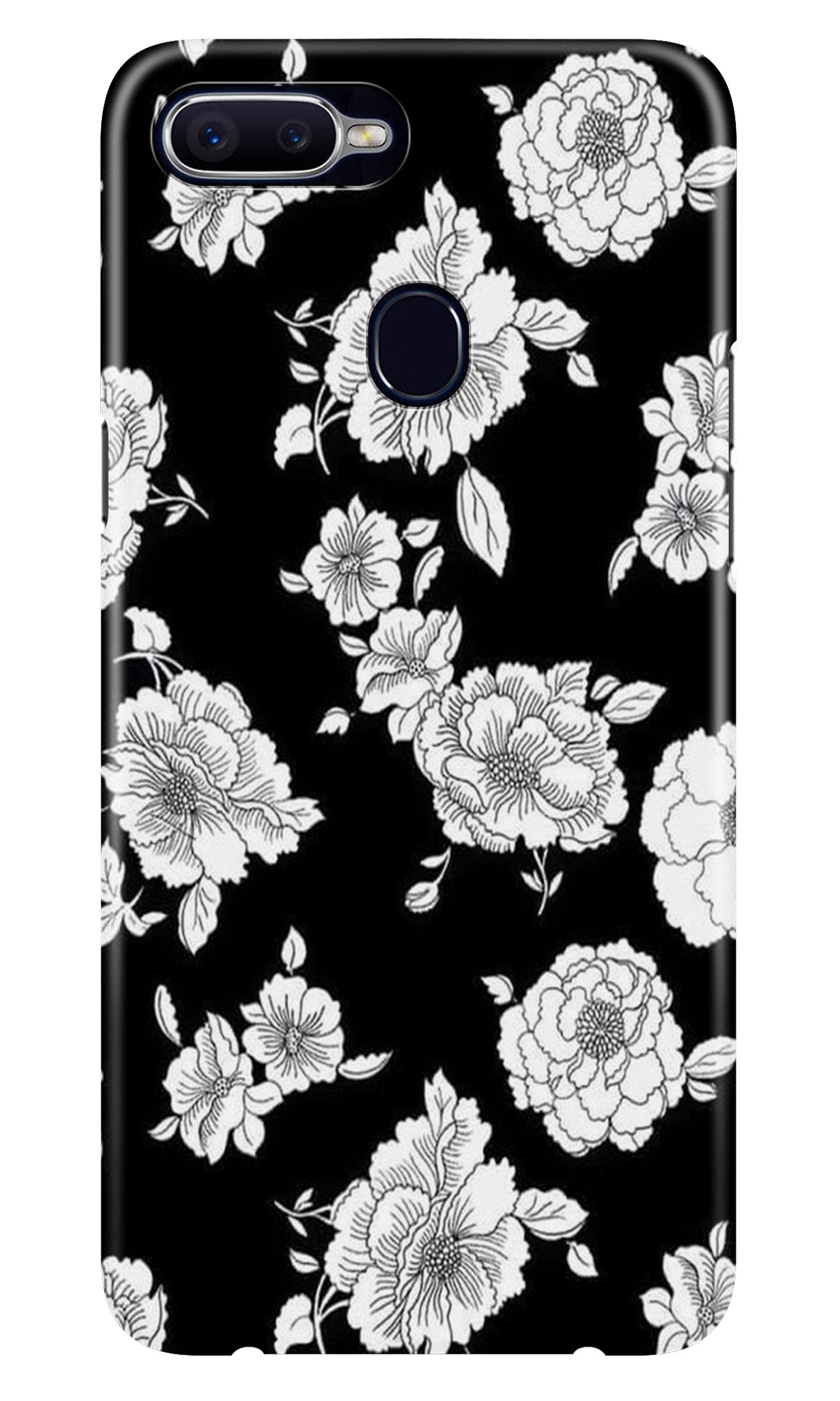White flowers Black Background Case for Oppo A7