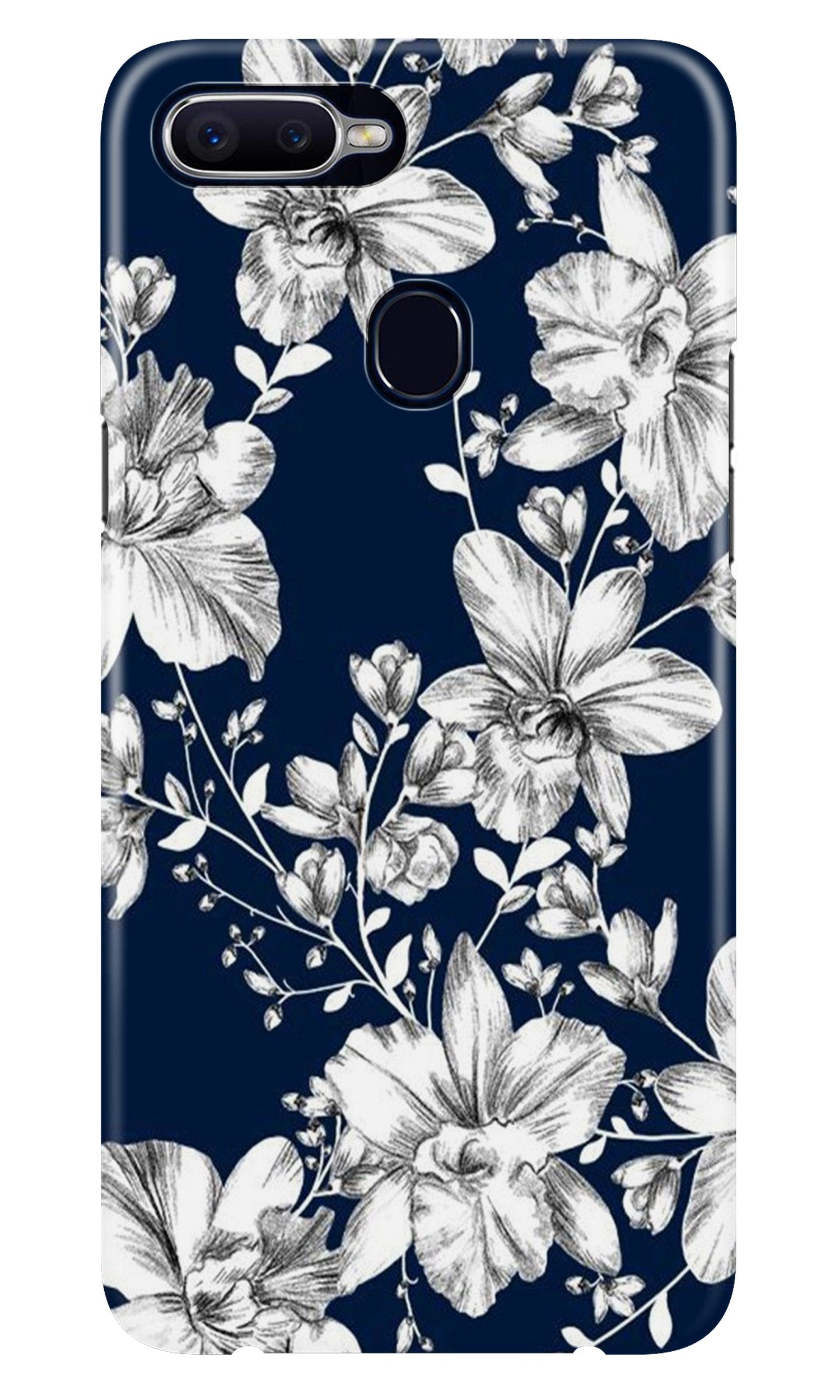 White flowers Blue Background Case for Oppo A7