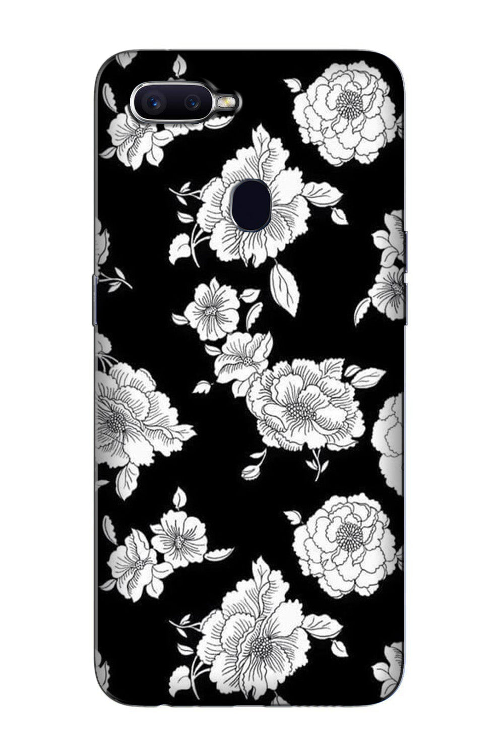 White flowers Black Background Case for Oppo F9 Pro