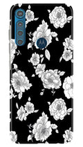 White flowers Black Background Case for Moto One Fusion Plus
