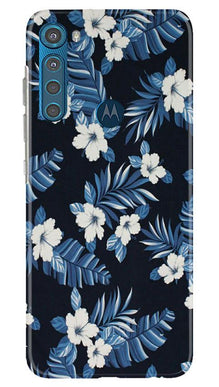 White flowers Blue Background2 Mobile Back Case for Moto One Fusion Plus (Design - 15)
