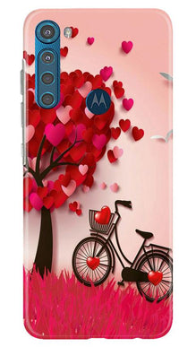 Red Heart Cycle Mobile Back Case for Moto One Fusion Plus (Design - 222)