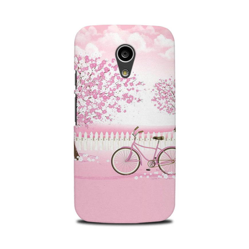Pink Flowers Cycle Case for Moto G2  (Design - 102)