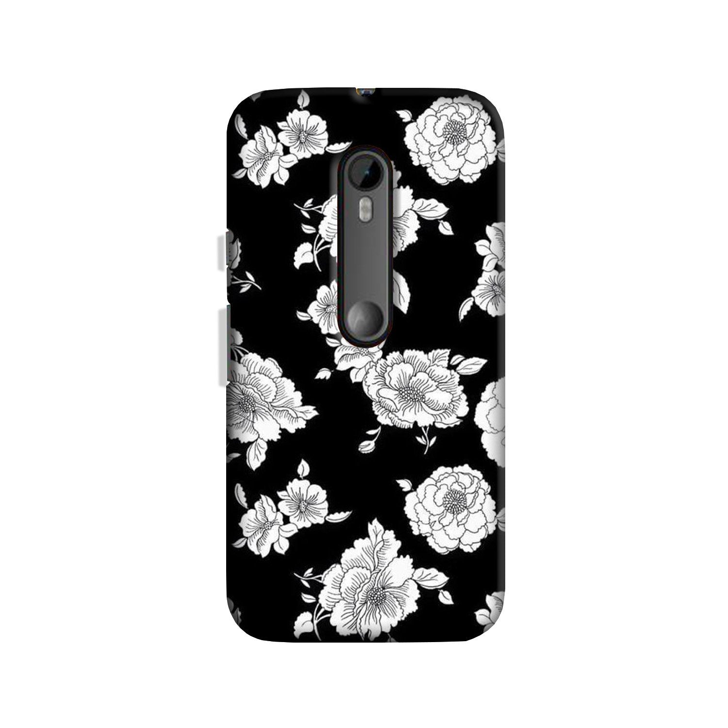 White flowers Black Background Case for Moto G3