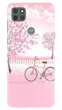 Pink Flowers Cycle Mobile Back Case for Moto G9 Power  (Design - 102)