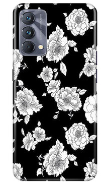 White flowers Black Background Mobile Back Case for Realme GT 5G Master Edition (Design - 9)