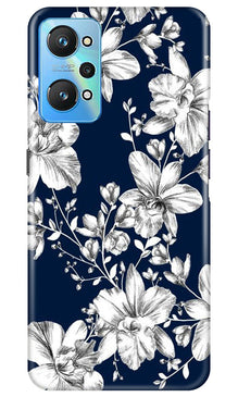 White flowers Blue Background Mobile Back Case for Realme GT Neo 2 (Design - 14)