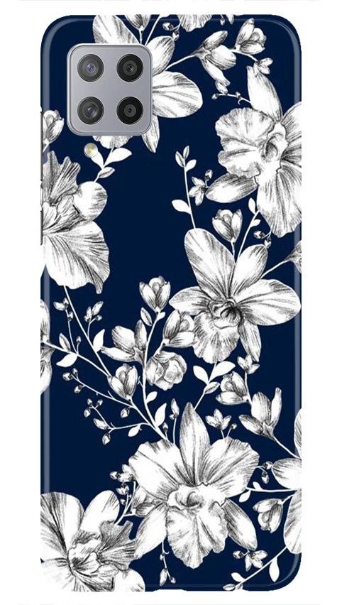 White flowers Blue Background Case for Samsung Galaxy M42