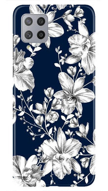White flowers Blue Background Mobile Back Case for Samsung Galaxy M42 (Design - 14)