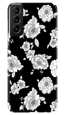 White flowers Black Background Mobile Back Case for Samsung Galaxy S21 5G (Design - 9)