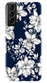 White flowers Blue Background Case for Samsung Galaxy S21 Plus
