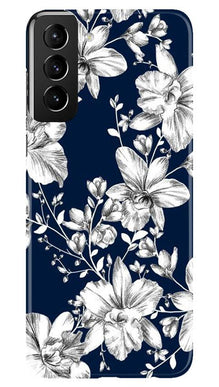 White flowers Blue Background Mobile Back Case for Samsung Galaxy S21 5G (Design - 14)