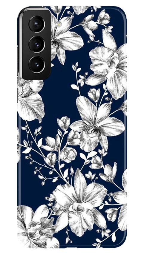 White flowers Blue Background Case for Samsung Galaxy S21 5G