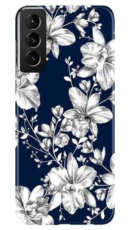 White flowers Blue Background Case for Samsung Galaxy S21 Plus