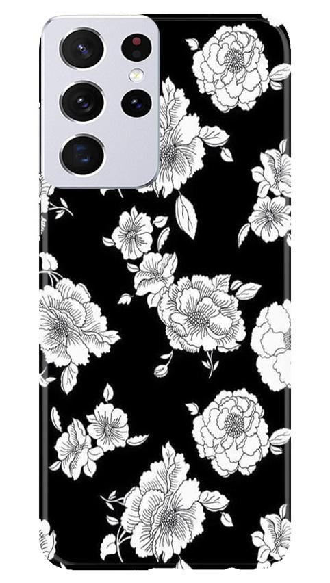 White flowers Black Background Case for Samsung Galaxy S21 Ultra