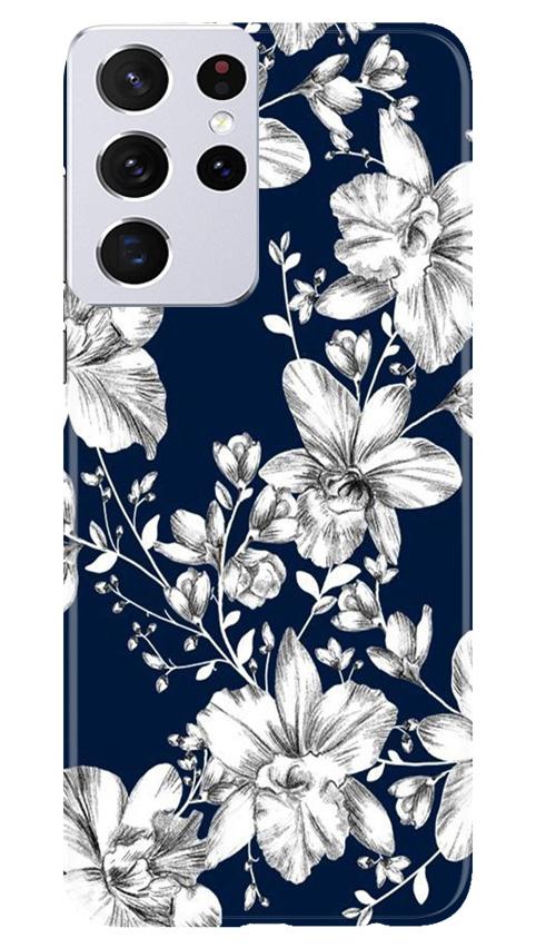 White flowers Blue Background Case for Samsung Galaxy S21 Ultra