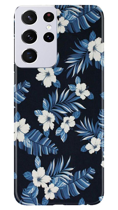 White flowers Blue Background2 Case for Samsung Galaxy S21 Ultra