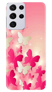 White Pick Butterflies Mobile Back Case for Samsung Galaxy S21 Ultra (Design - 28)