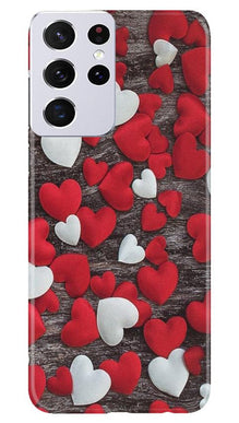 Red White Hearts Mobile Back Case for Samsung Galaxy S21 Ultra  (Design - 105)