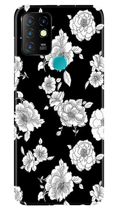 White flowers Black Background Case for Infinix Hot 10