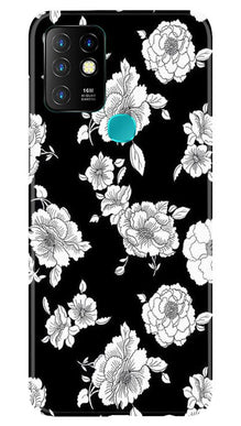 White flowers Black Background Mobile Back Case for Infinix Hot 10 (Design - 9)