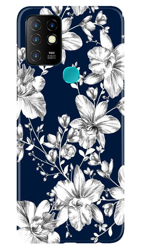 White flowers Blue Background Case for Infinix Hot 10