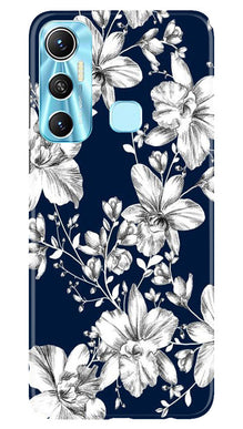 White flowers Blue Background Mobile Back Case for Infinix Hot 11 (Design - 14)