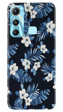 White flowers Blue Background2 Mobile Back Case for Infinix Hot 11 (Design - 15)