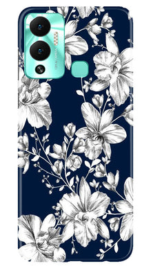 White flowers Blue Background Mobile Back Case for Infinix Hot 12 Play (Design - 14)