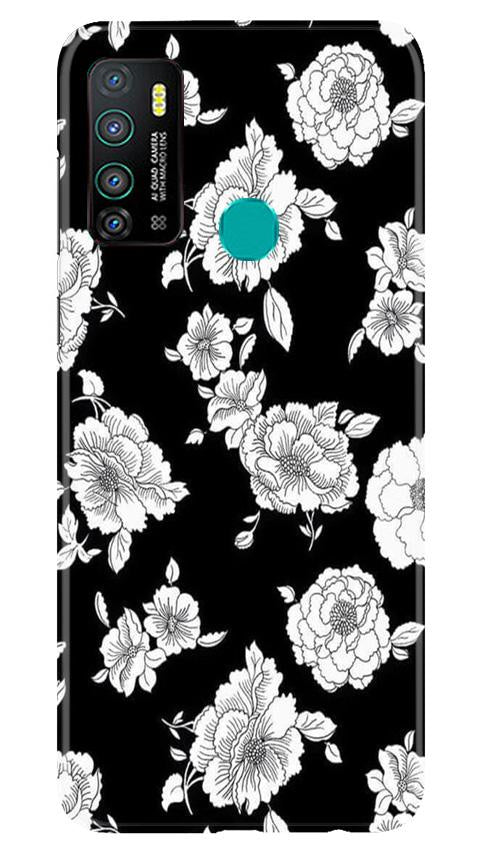 White flowers Black Background Case for Infinix Hot 9