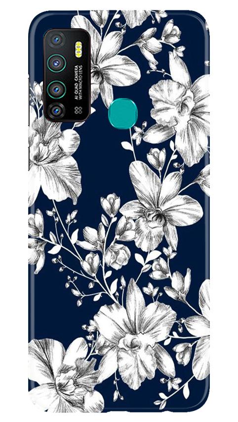White flowers Blue Background Case for Infinix Hot 9