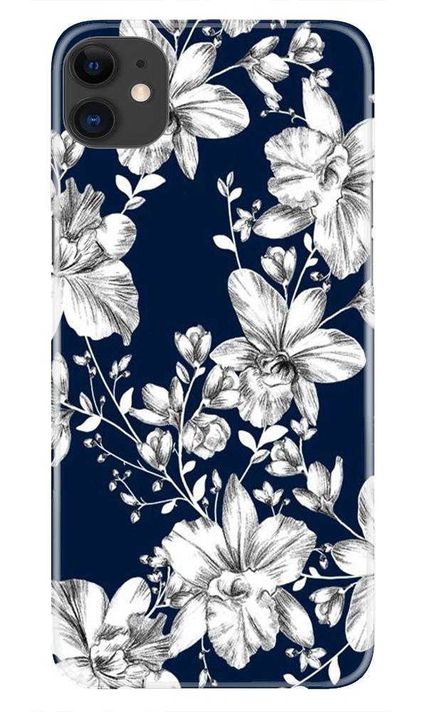 White flowers Blue Background Case for iPhone 11