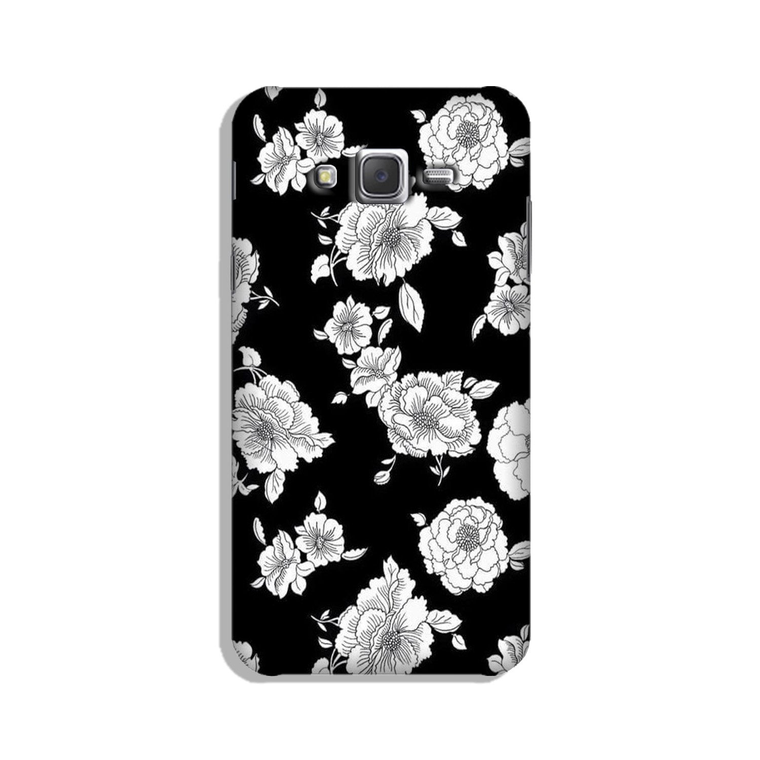 White flowers Black Background Case for Galaxy J7 (2015)