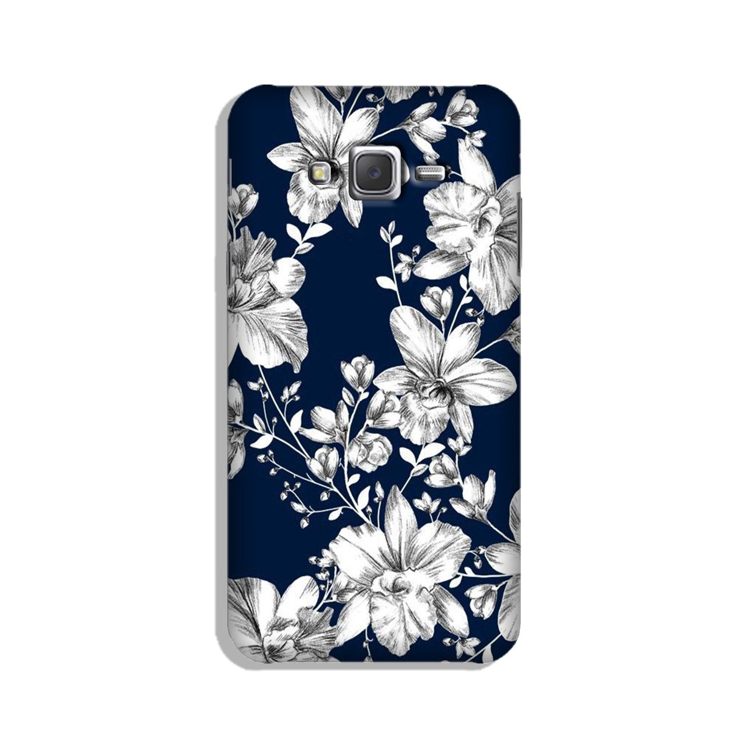 White flowers Blue Background Case for Galaxy J7 (2015)
