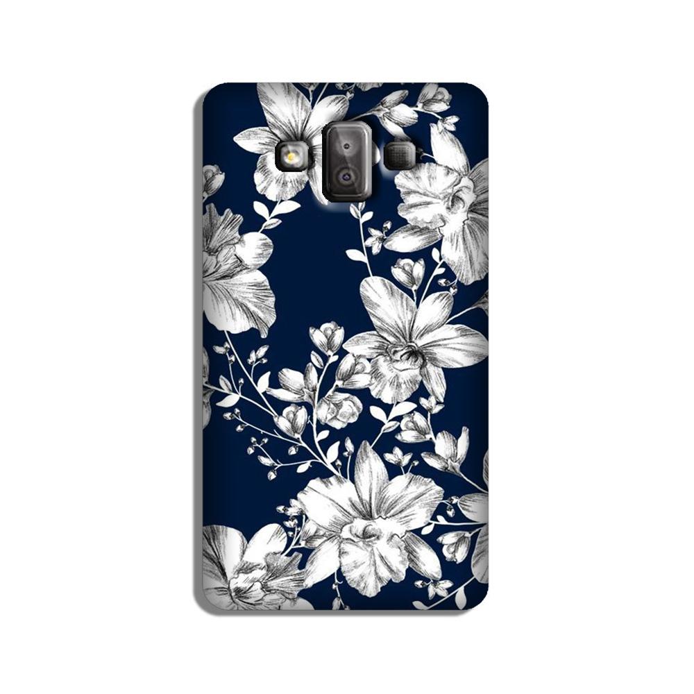 White flowers Blue Background Case for Galaxy J7 Duo