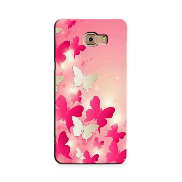 White Pick Butterflies Case for Galaxy C7/ C7 Pro