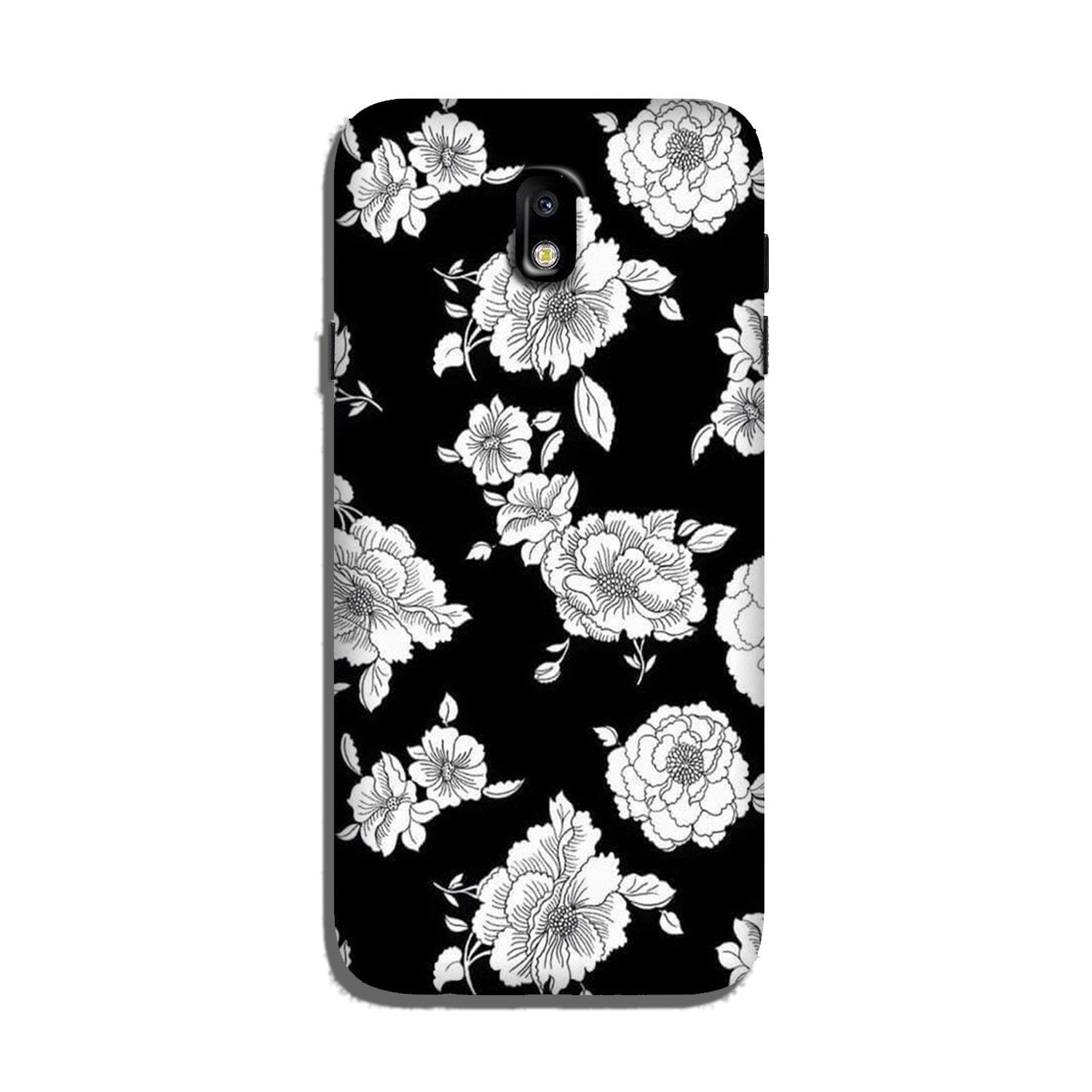White flowers Black Background Case for Galaxy J7 Pro