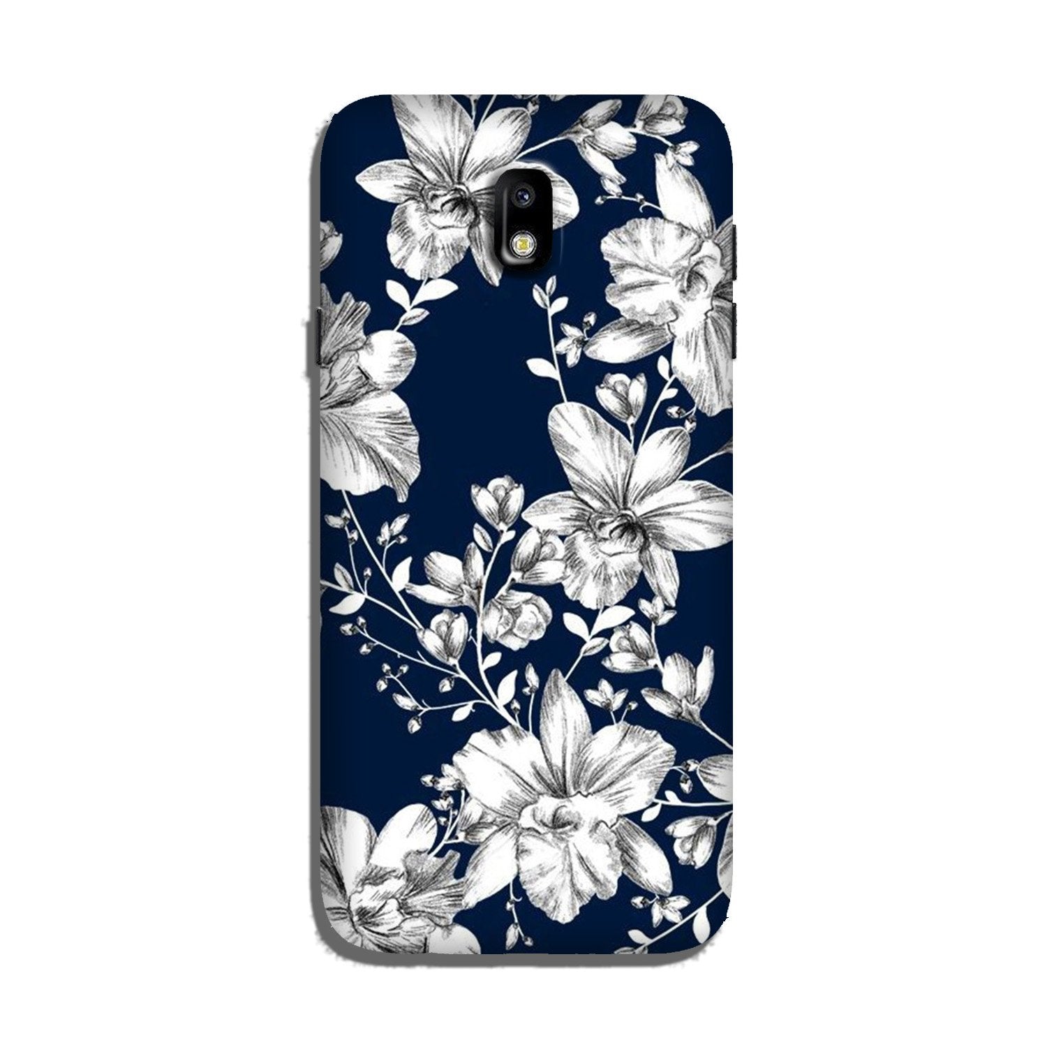 White flowers Blue Background Case for Galaxy J7 Pro