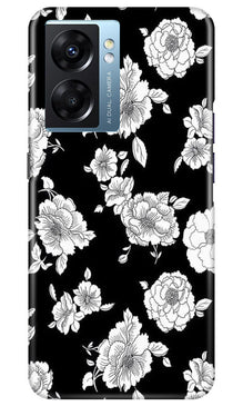 White flowers Black Background Mobile Back Case for Oppo K10 5G (Design - 9)